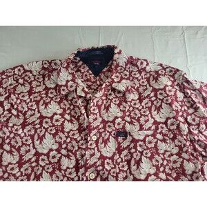 Tommy Hilfiger Jeans Shirt Men's Size Large Red Hawaiian Floral Short Sleeve L